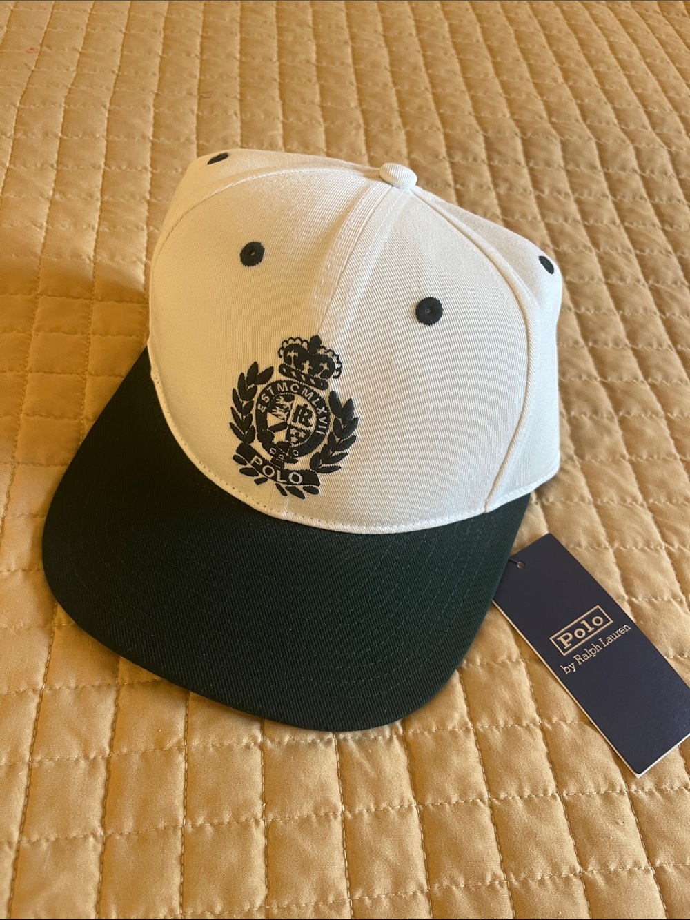 Polo by Ralph Lauren White Cap with Dark Green Brim and Crest